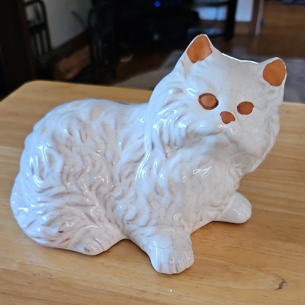 Ceramic White Cat Figurine Decor
